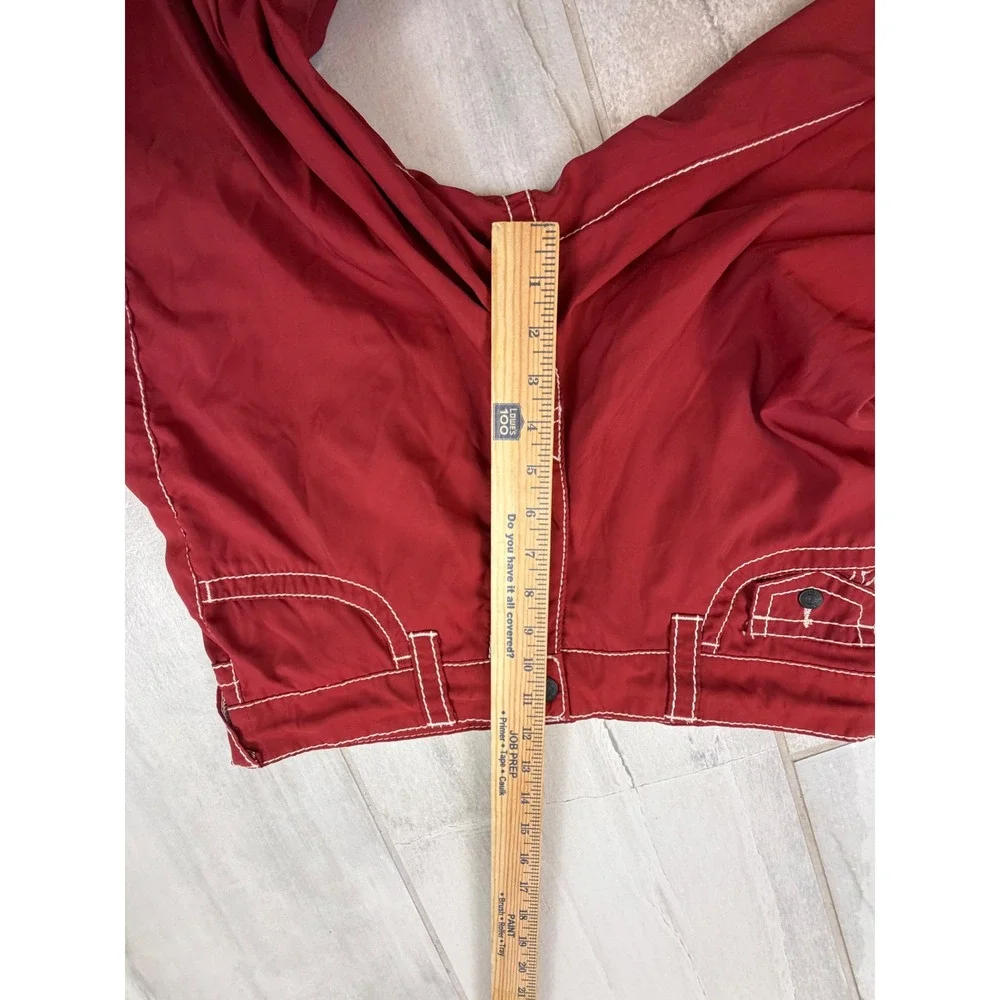True Religion Ricky Relaxed Straight Red Shorts White Contrast Stitch Mens 33